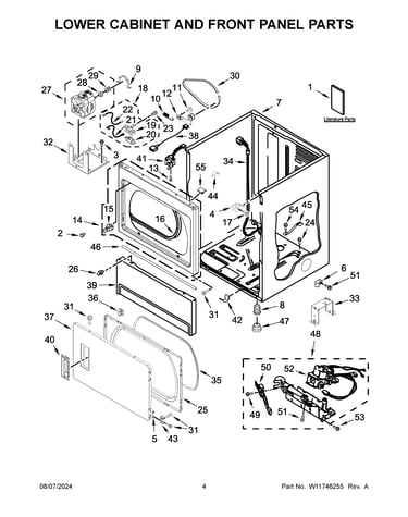 Lower cabinet and front panel parts