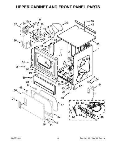 Upper cabinet and front panel parts