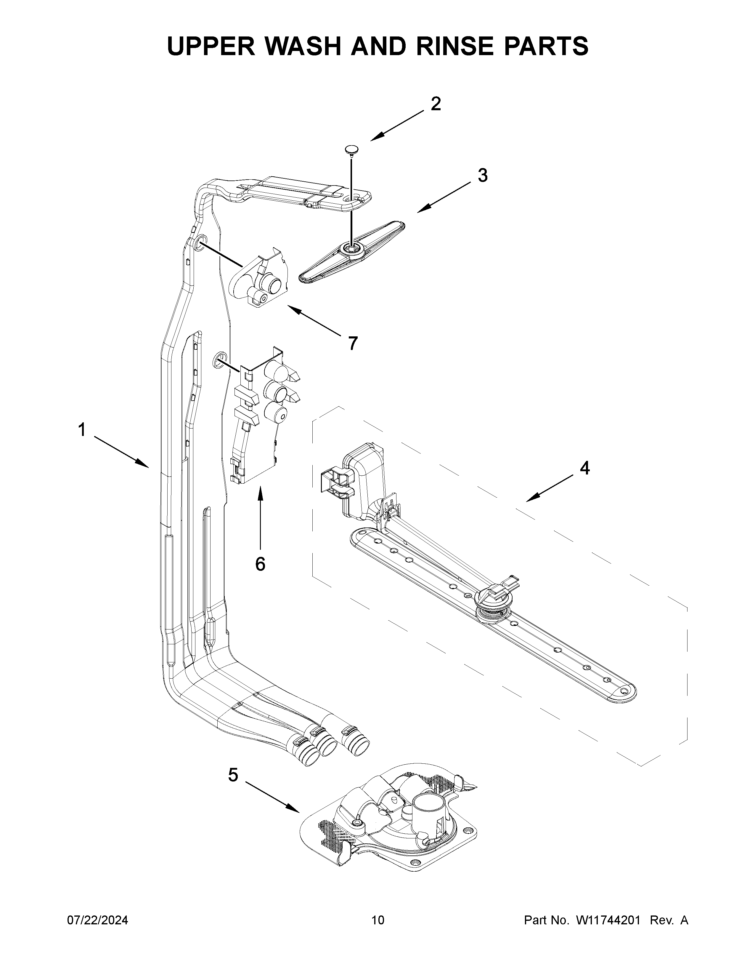 Upper wash and rinse parts