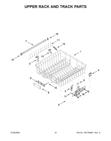 Upper rack and track parts