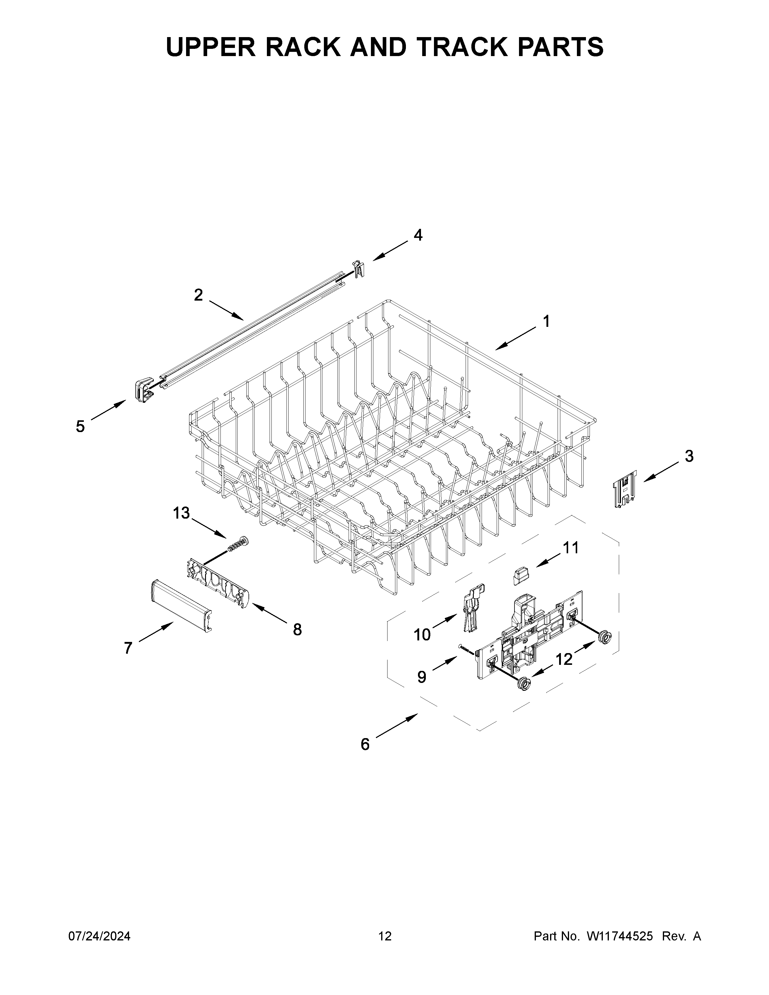 Upper rack and track parts