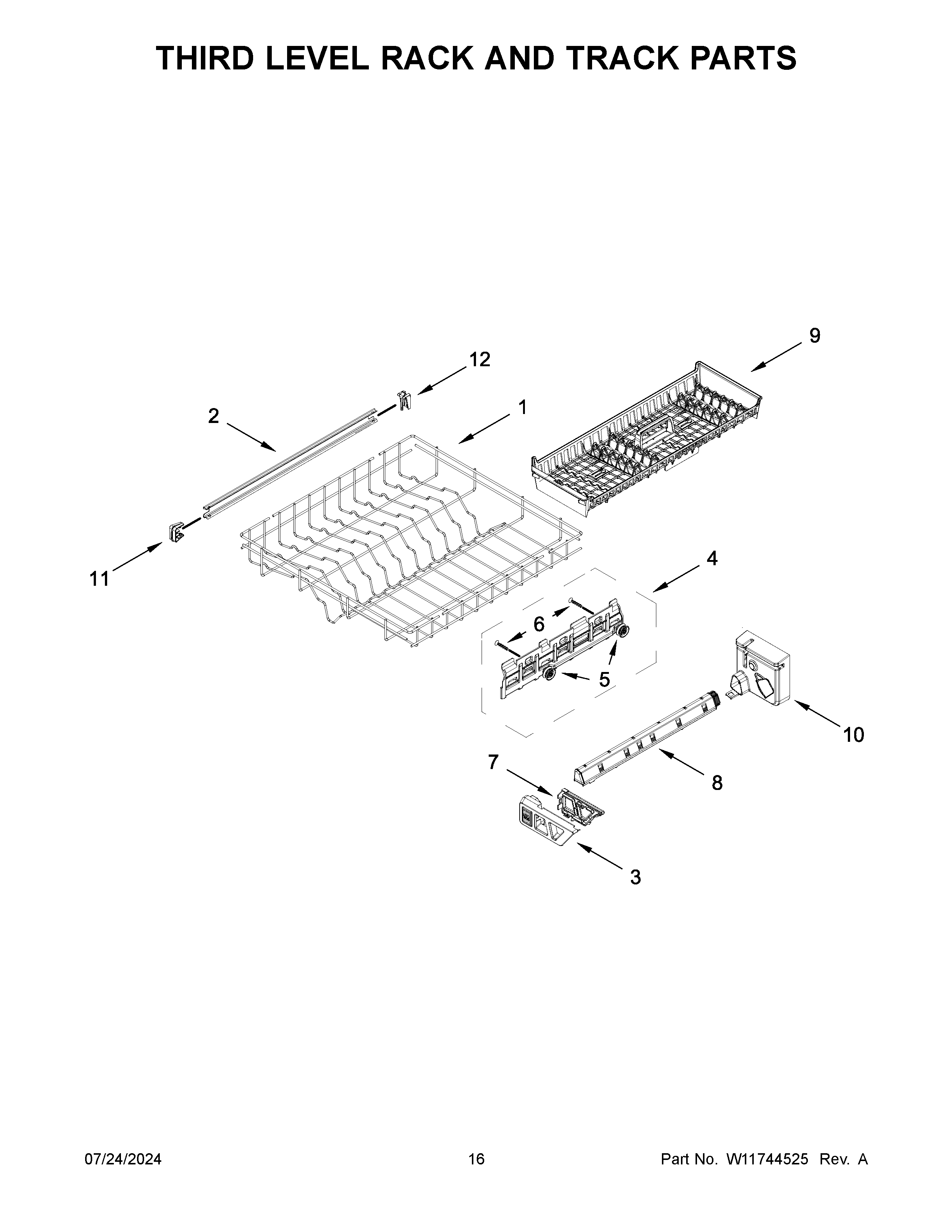 Third level rack and track parts