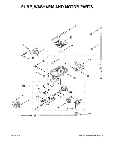 Pump, washarm and motor parts