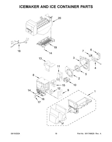 Icemaker and ice container parts