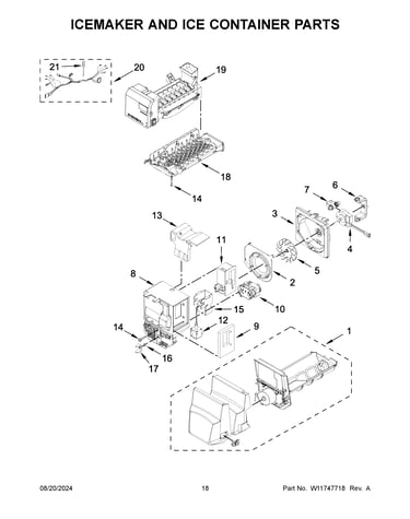 Icemaker and ice container parts