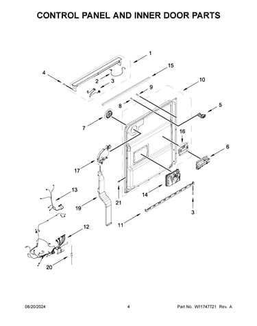 Control panel and inner door parts