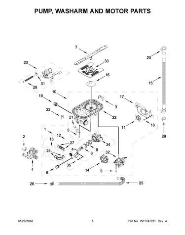Pump, washarm and motor parts