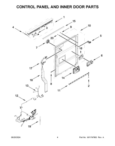 Control panel and inner door parts