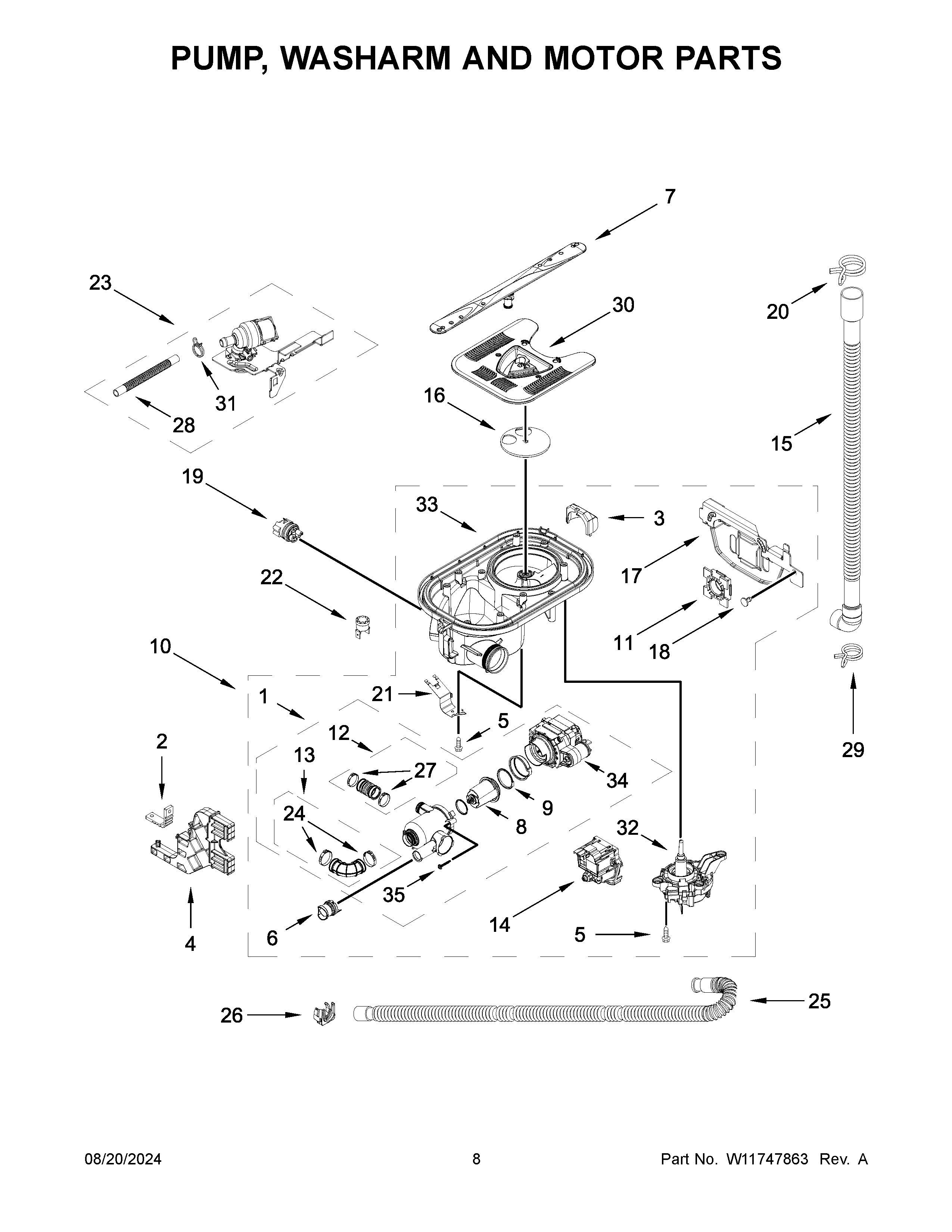 PUMP, WASHARM AND MOTOR PARTS