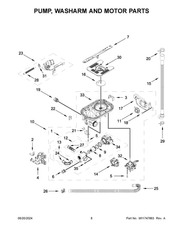 Pump, washarm and motor parts