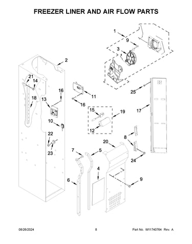 Freezer liner and air flow parts