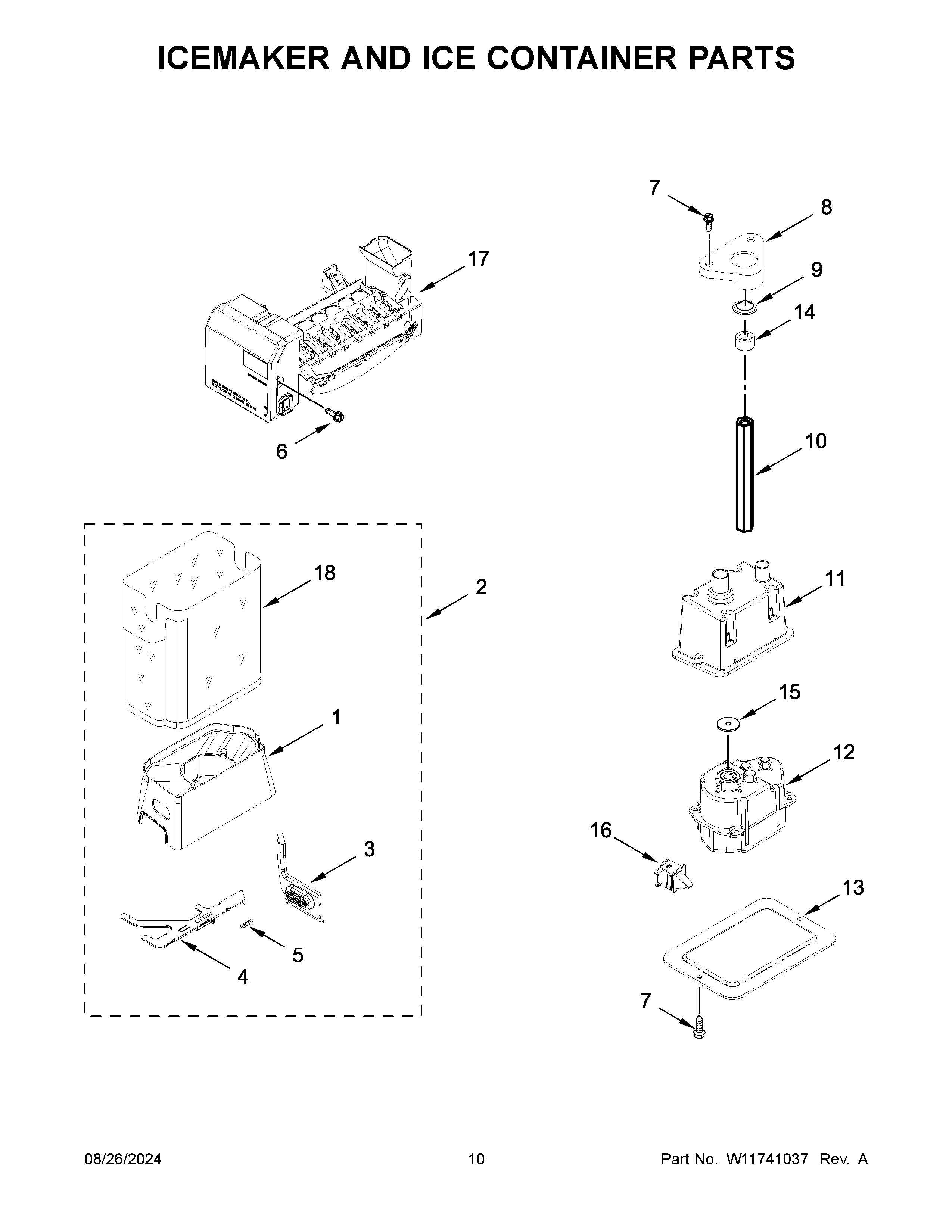 ICEMAKER AND ICE CONTAINER PARTS