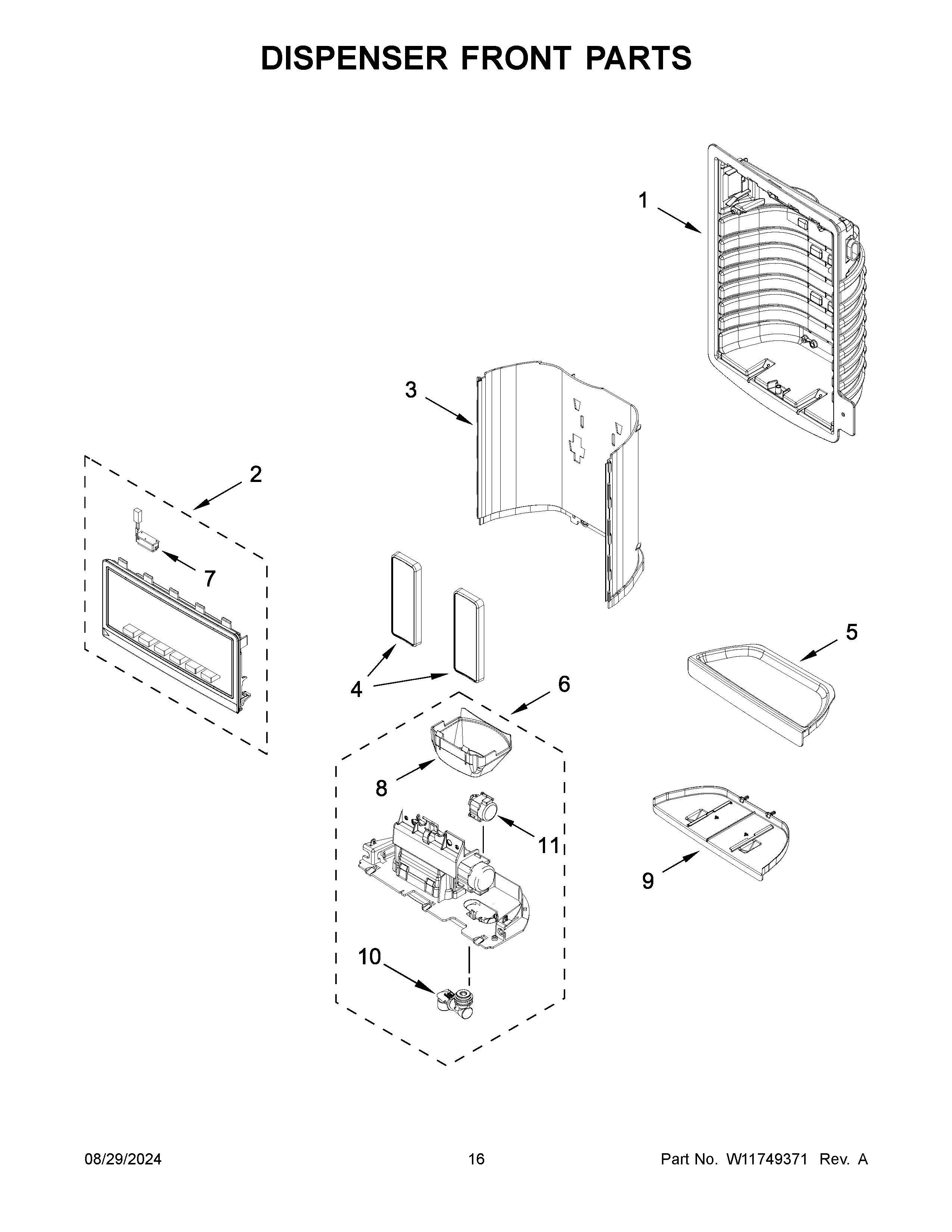 Dispenser front parts