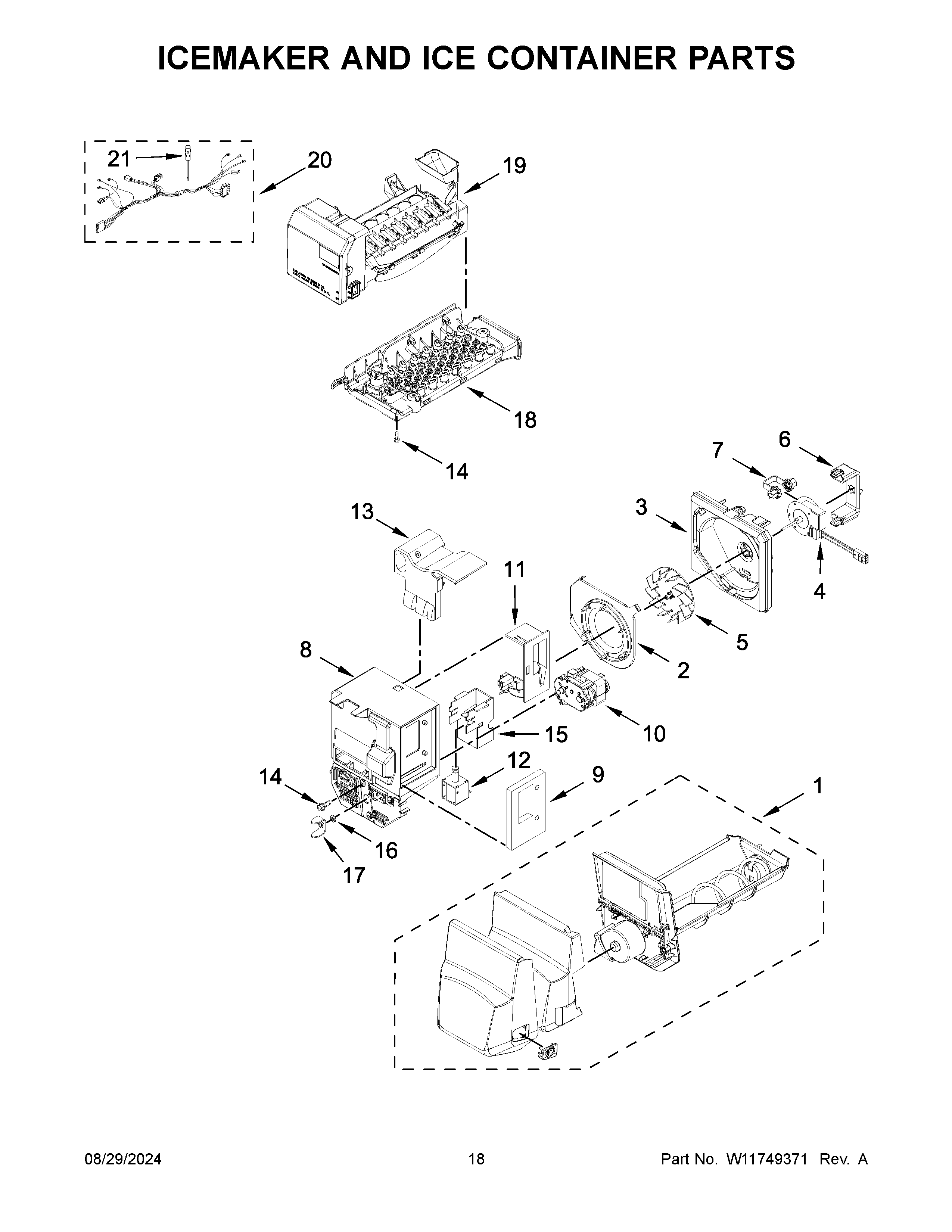 Icemaker and ice container parts