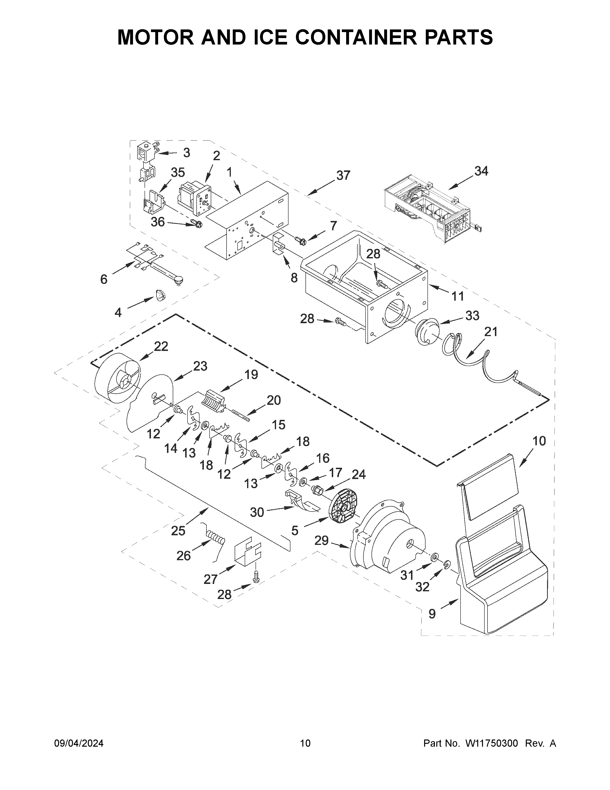 Motor and ice container parts