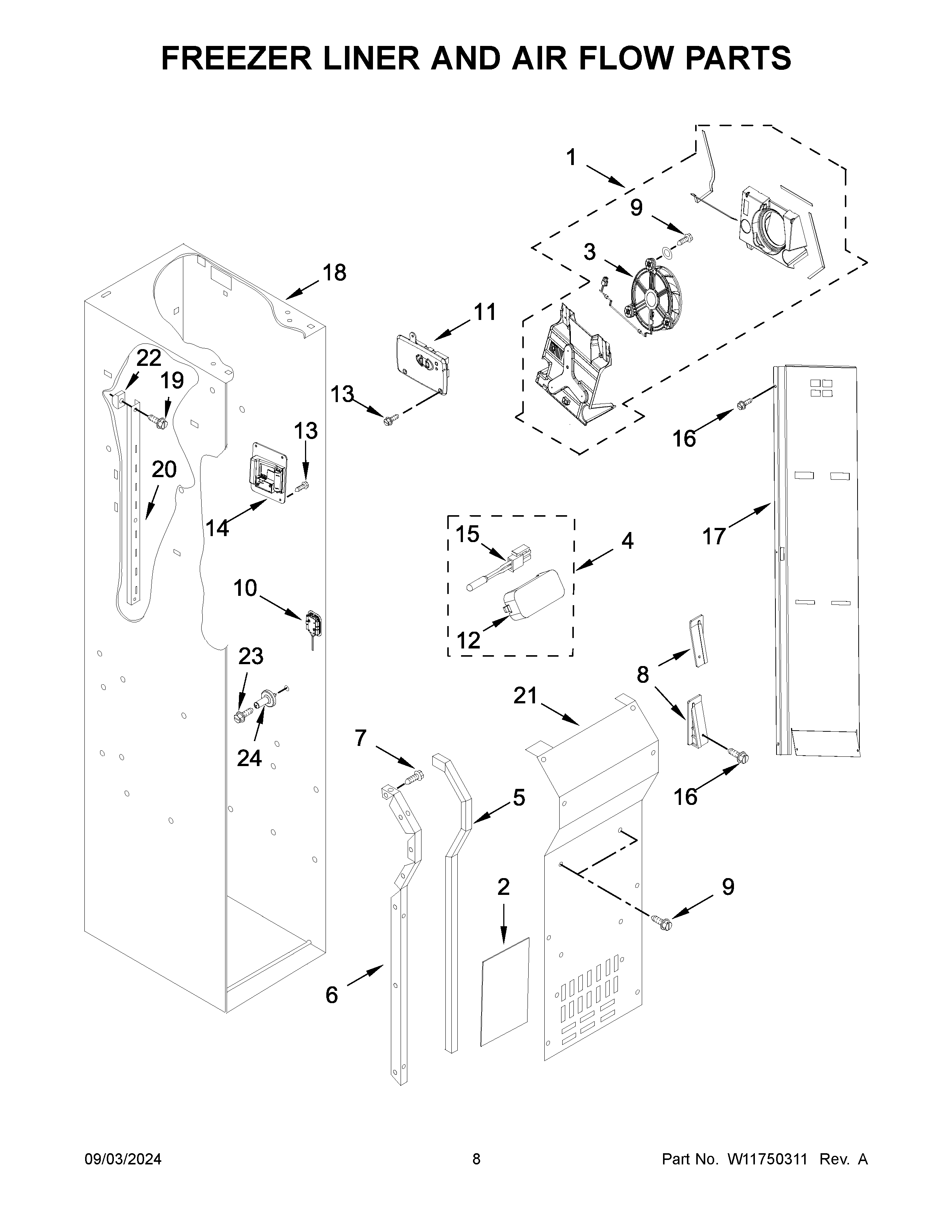 FREEZER LINER AND AIR FLOW PARTS