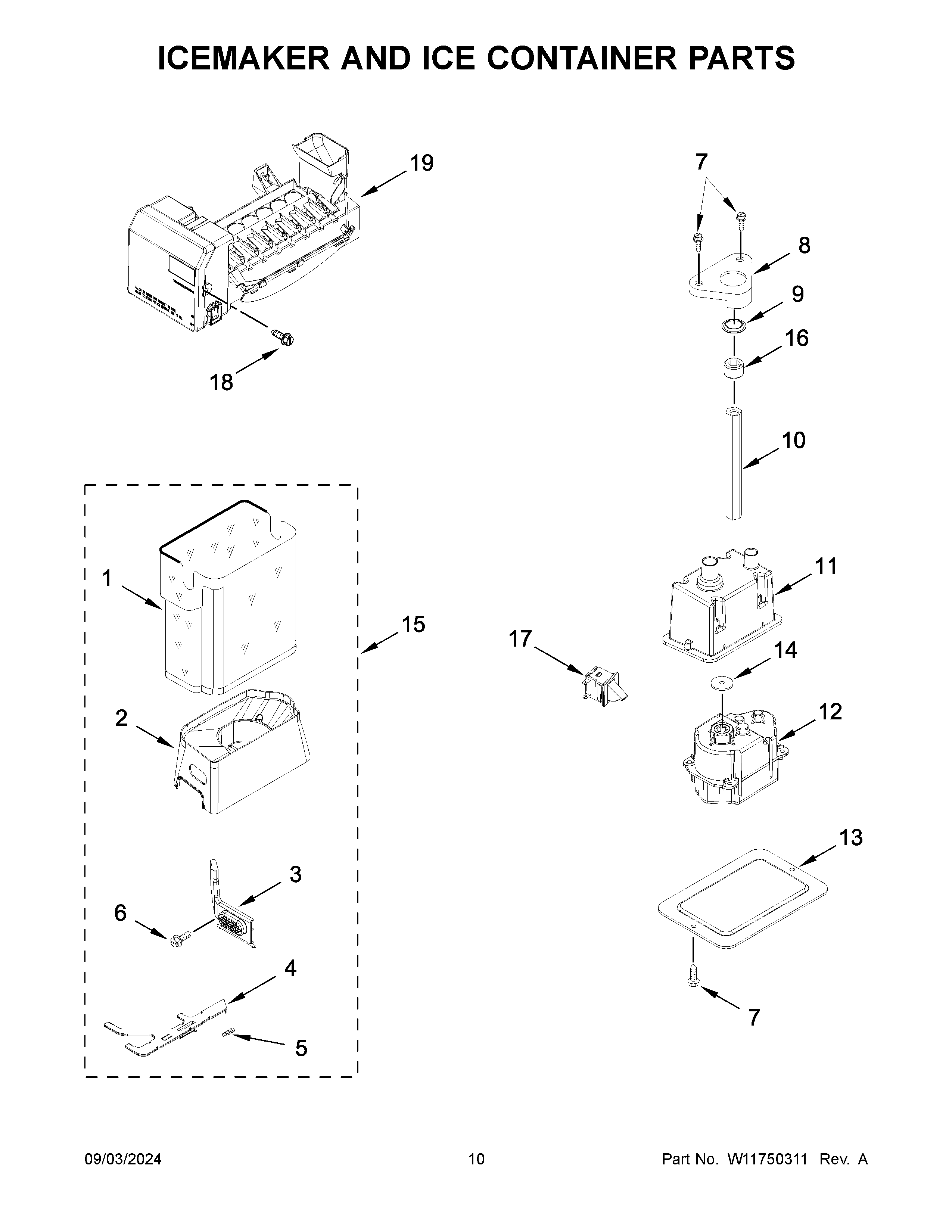 ICEMAKER AND ICE CONTAINER PARTS