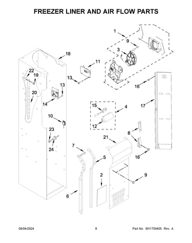 Freezer liner and air flow parts
