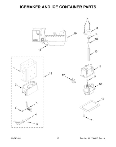 Icemaker and ice container parts