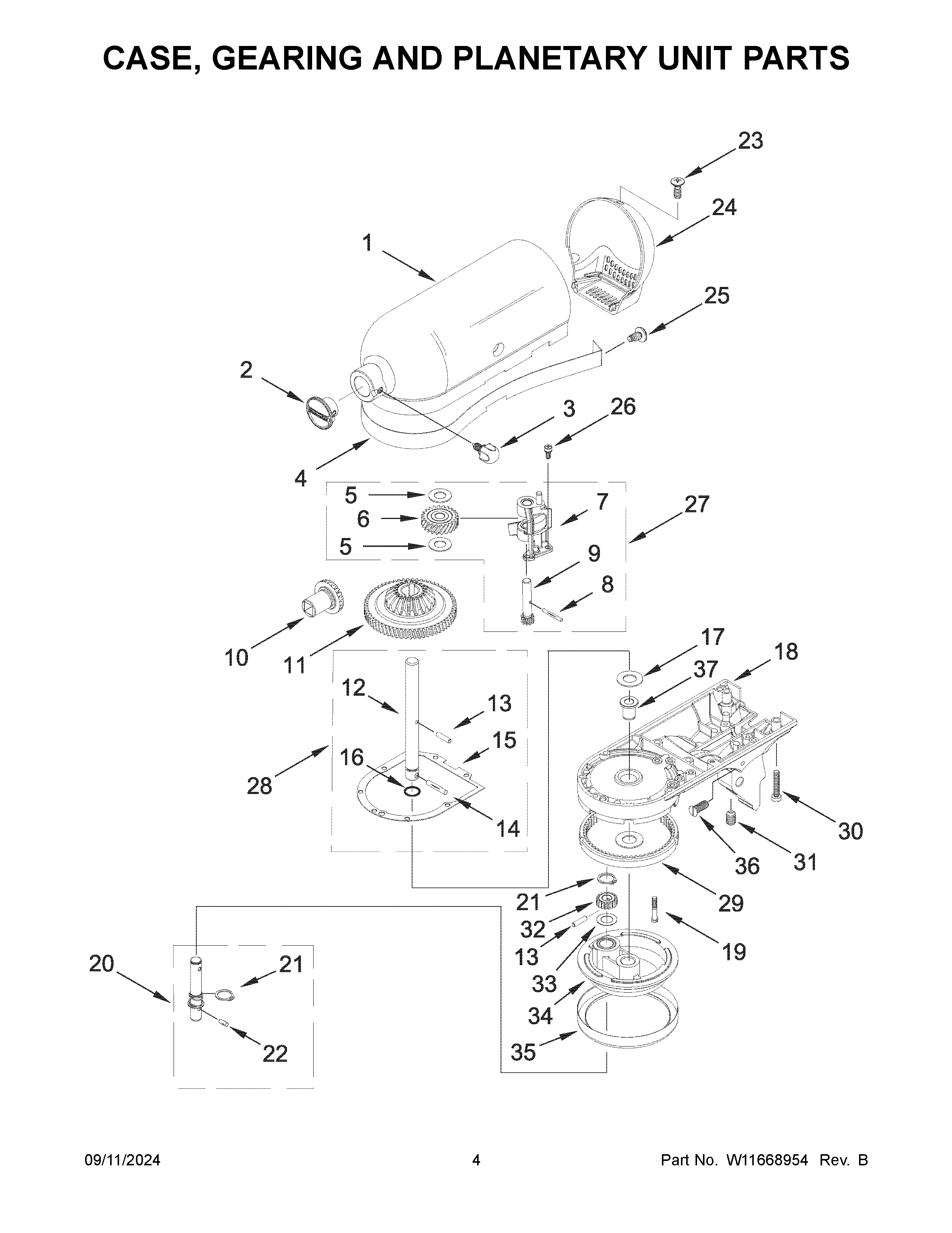 Case, gearing and planetary unit parts