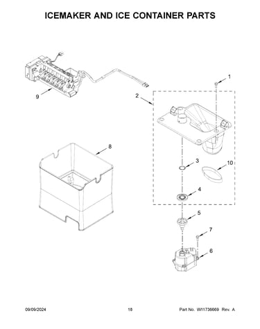 Icemaker and ice container parts