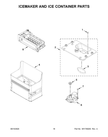 Icemaker and ice container parts