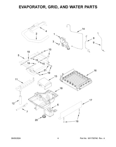 Evaporator, grid, and water parts