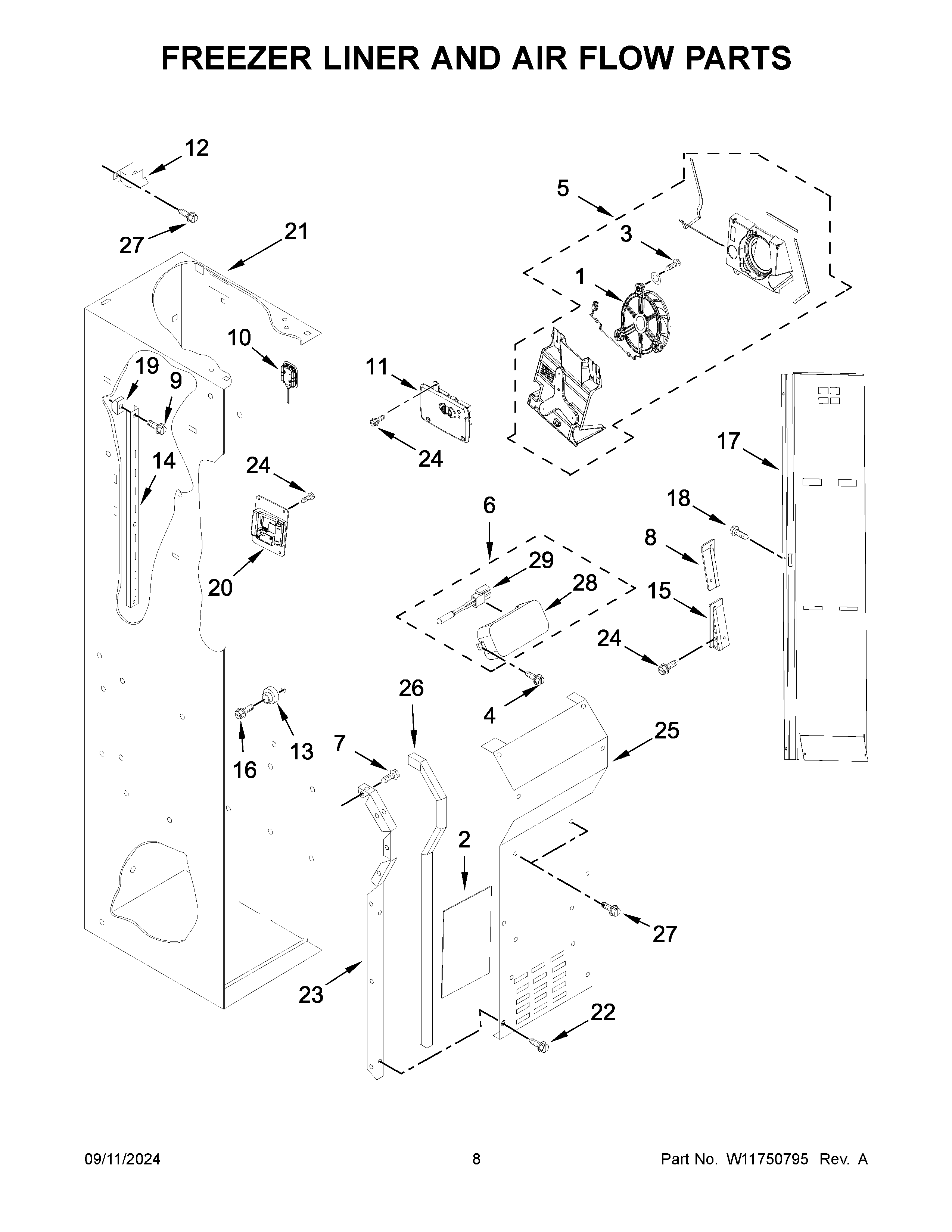 FREEZER LINER AND AIR FLOW PARTS