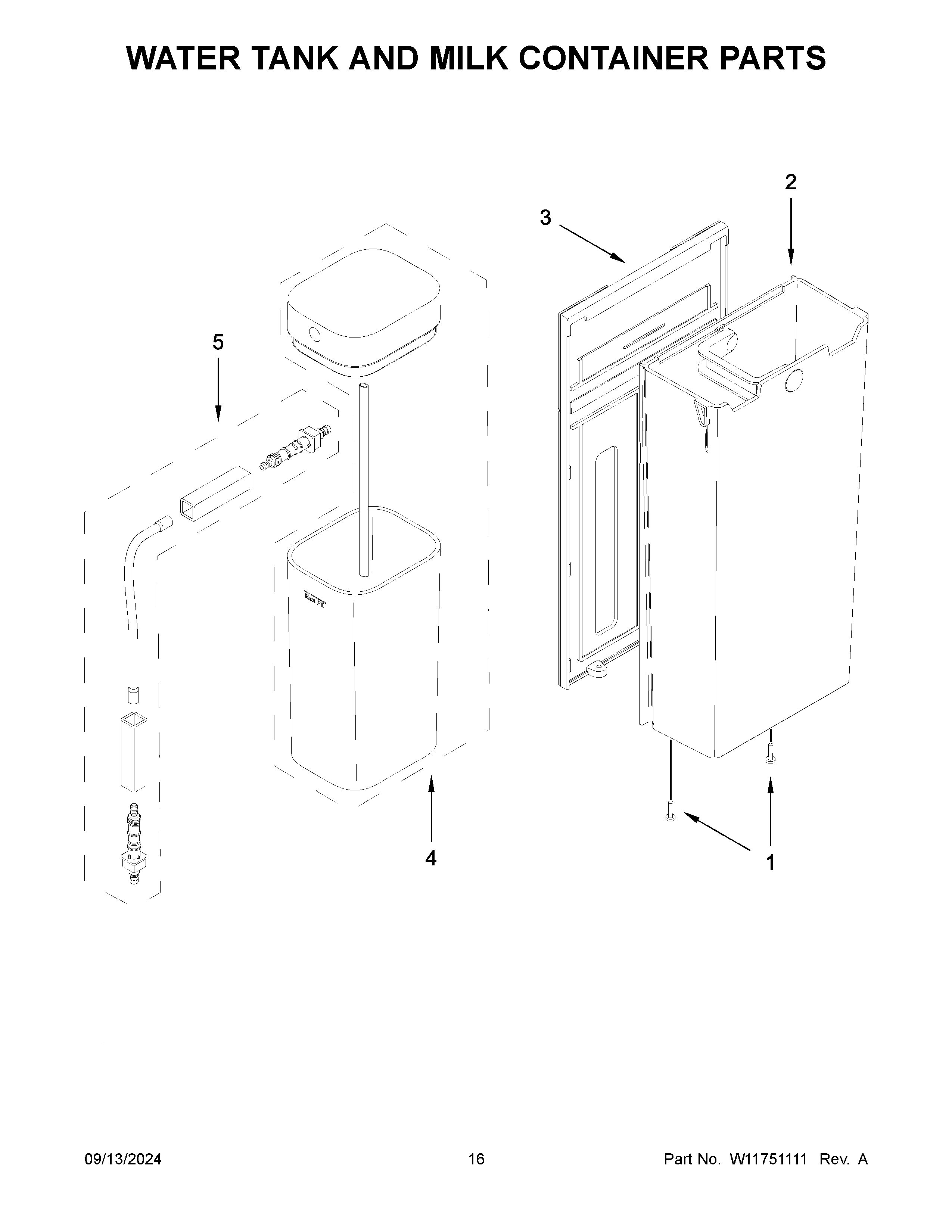 Water tank and milk container parts