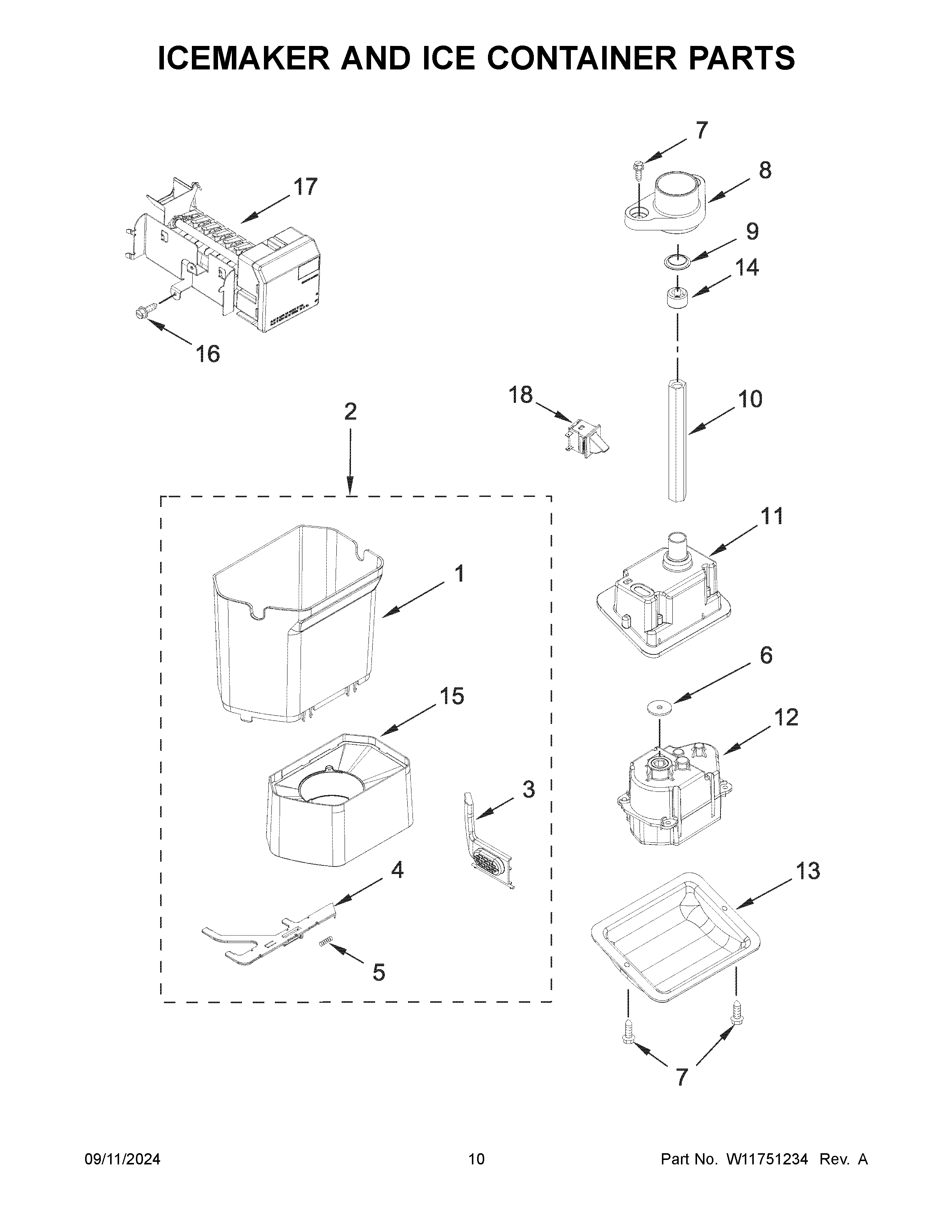 ICEMAKER AND ICE CONTAINER PARTS