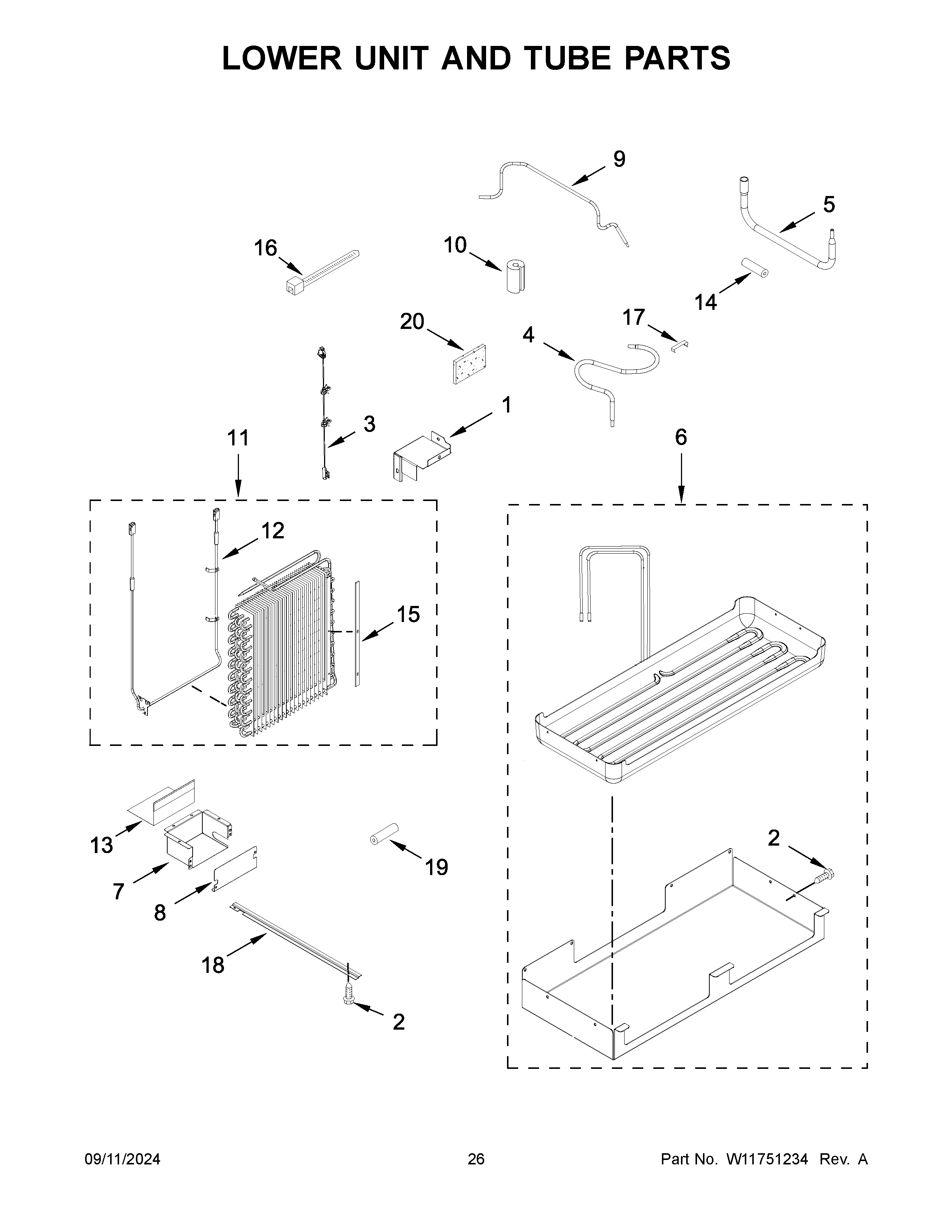 Lower unit and tube parts