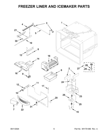 Freezer liner and icemaker parts