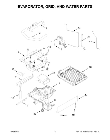 Evaporator, grid, and water parts