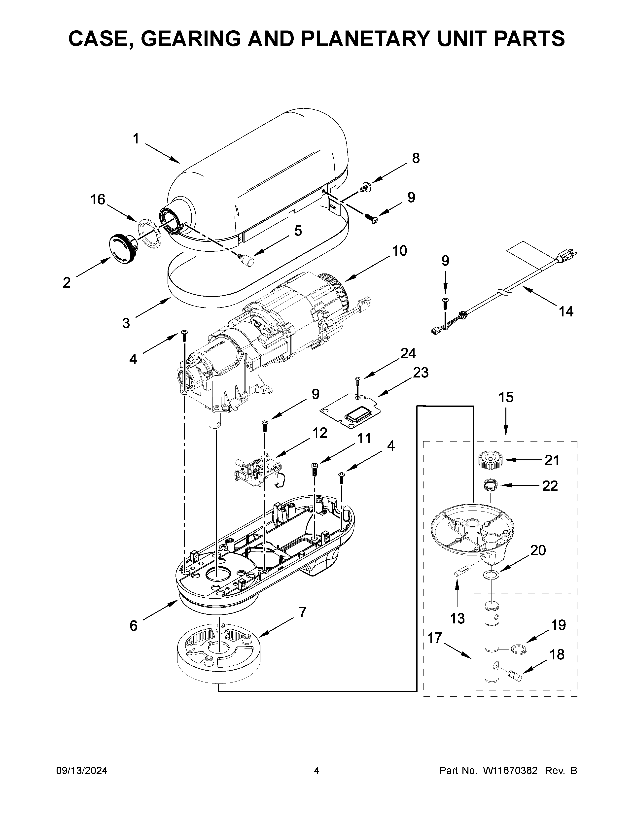 Case, gearing and planetary unit parts