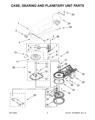Case, gearing and planetary unit parts