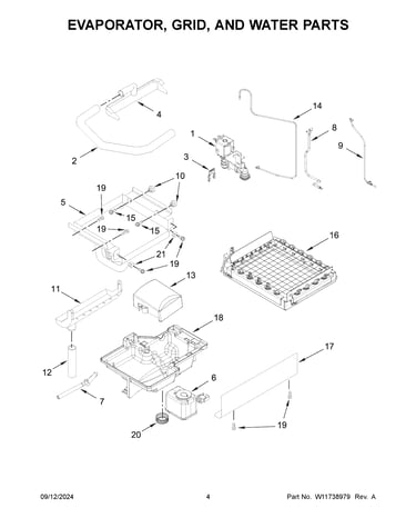 Evaporator, grid, and water parts
