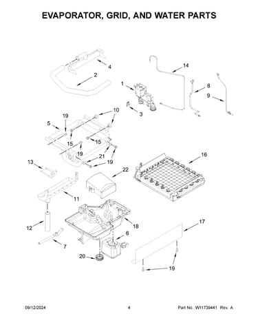 Evaporator, grid, and water parts