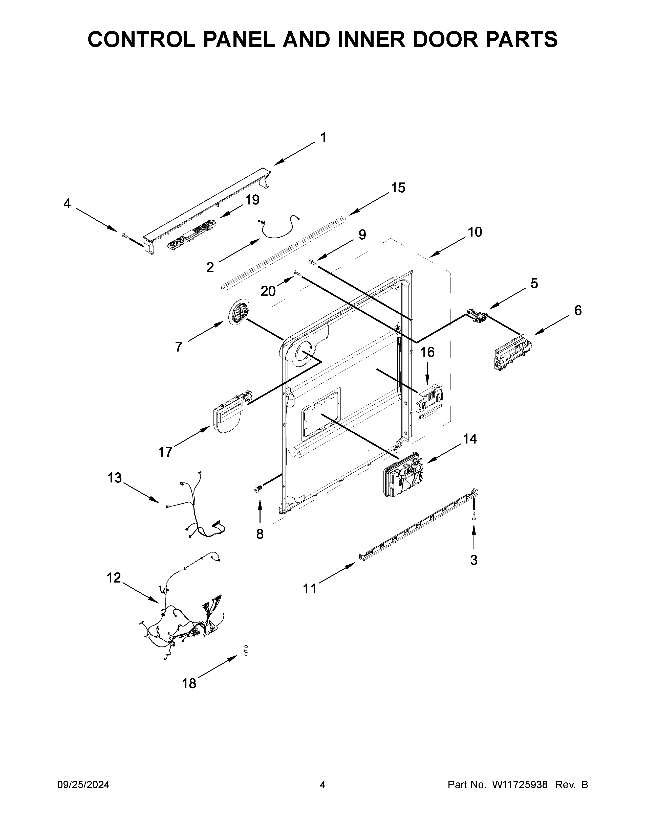 Control panel and inner door parts