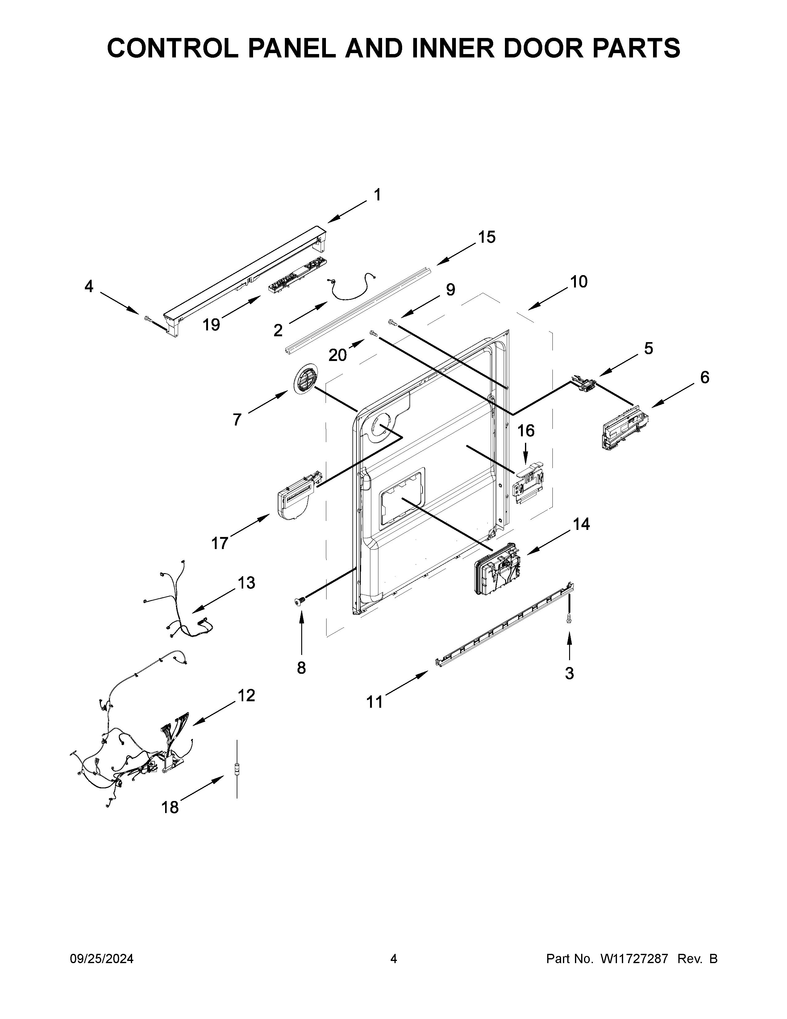 Control panel and inner door parts