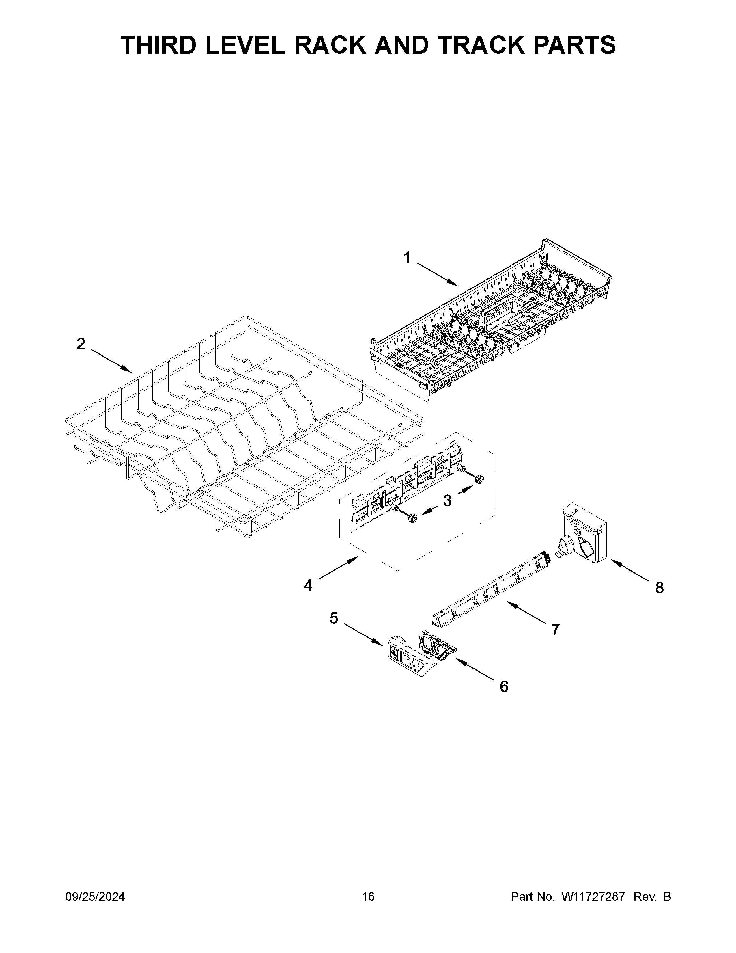 Third level rack and track parts