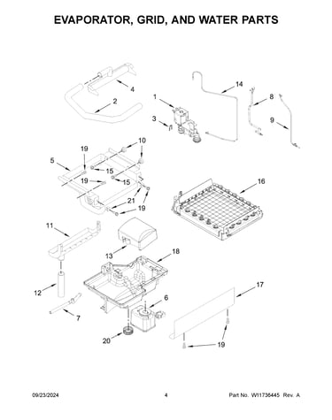 Evaporator, grid, and water parts