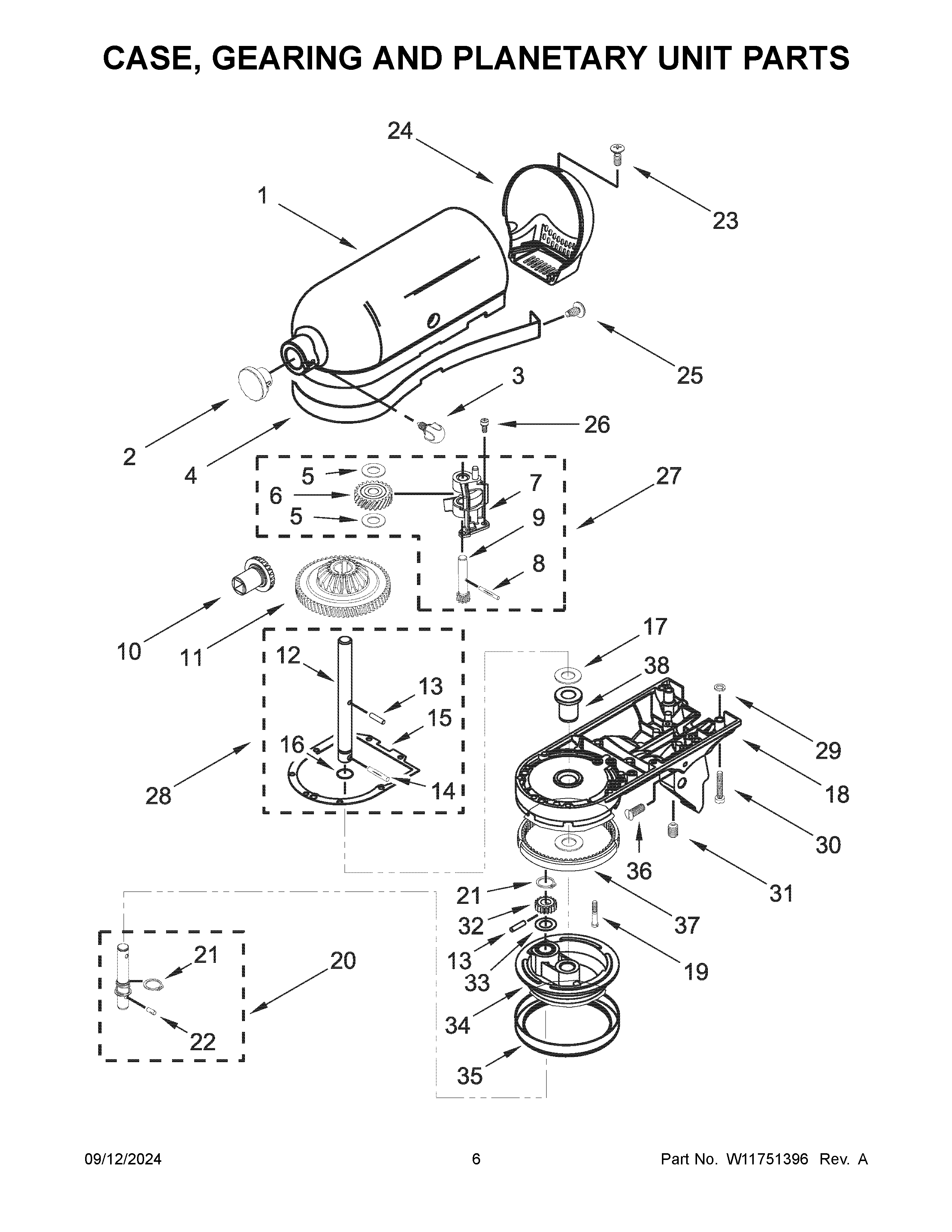 Case, gearing and planetary unit parts