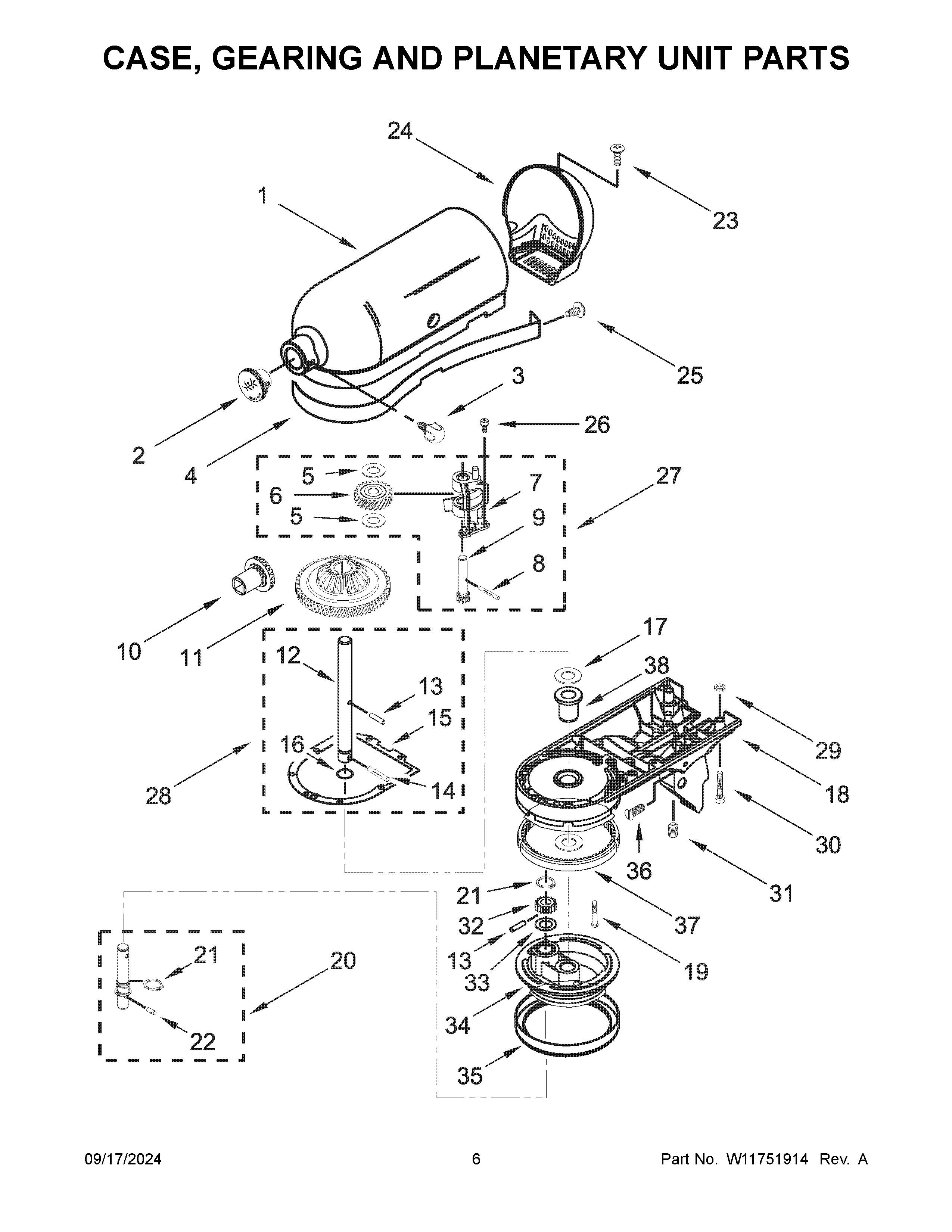 Case, gearing and planetary unit parts