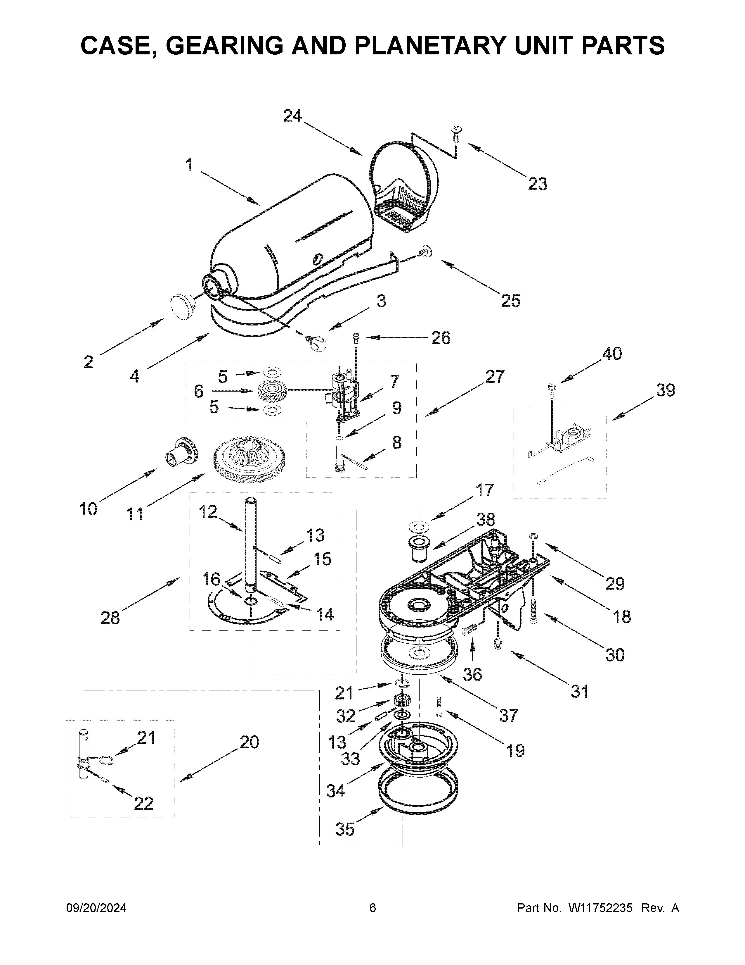 Case, gearing and planetary unit parts
