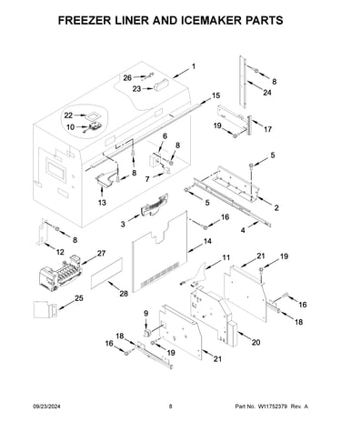 Freezer liner and icemaker parts