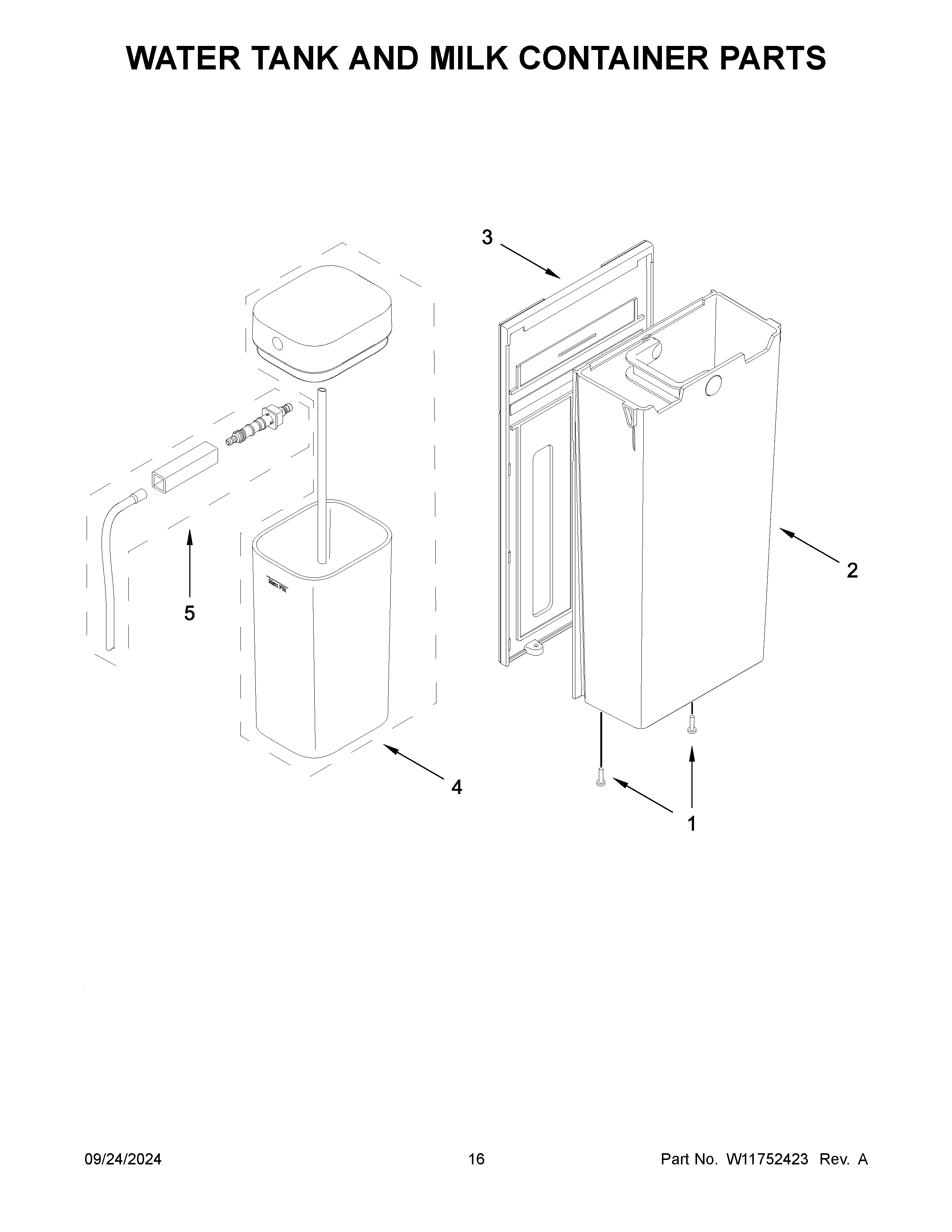 Water tank and milk container parts