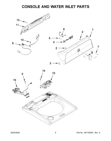 Console and water inlet parts