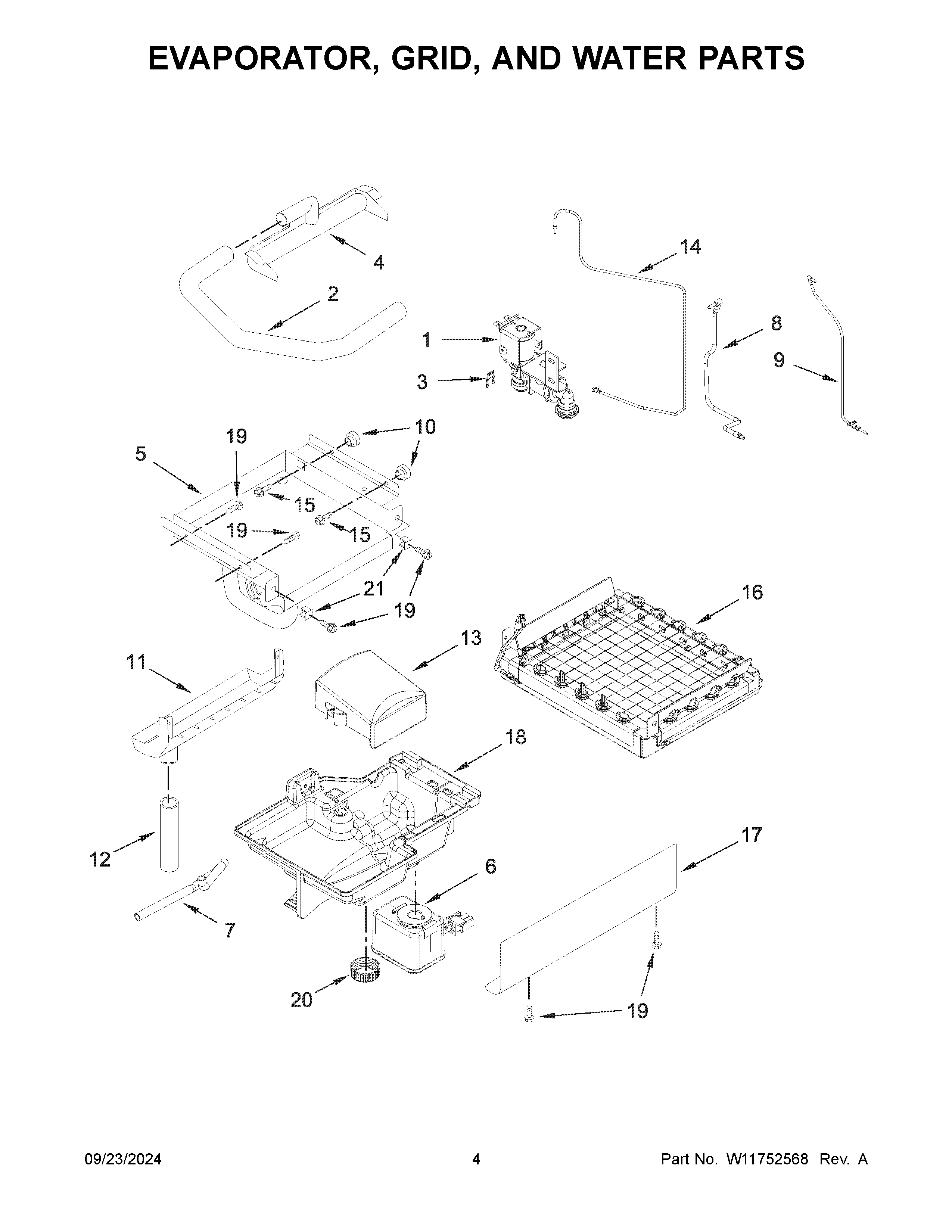 Evaporator, grid, and water parts