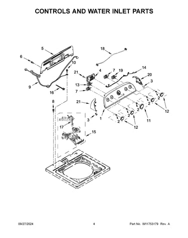 Controls and water inlet parts