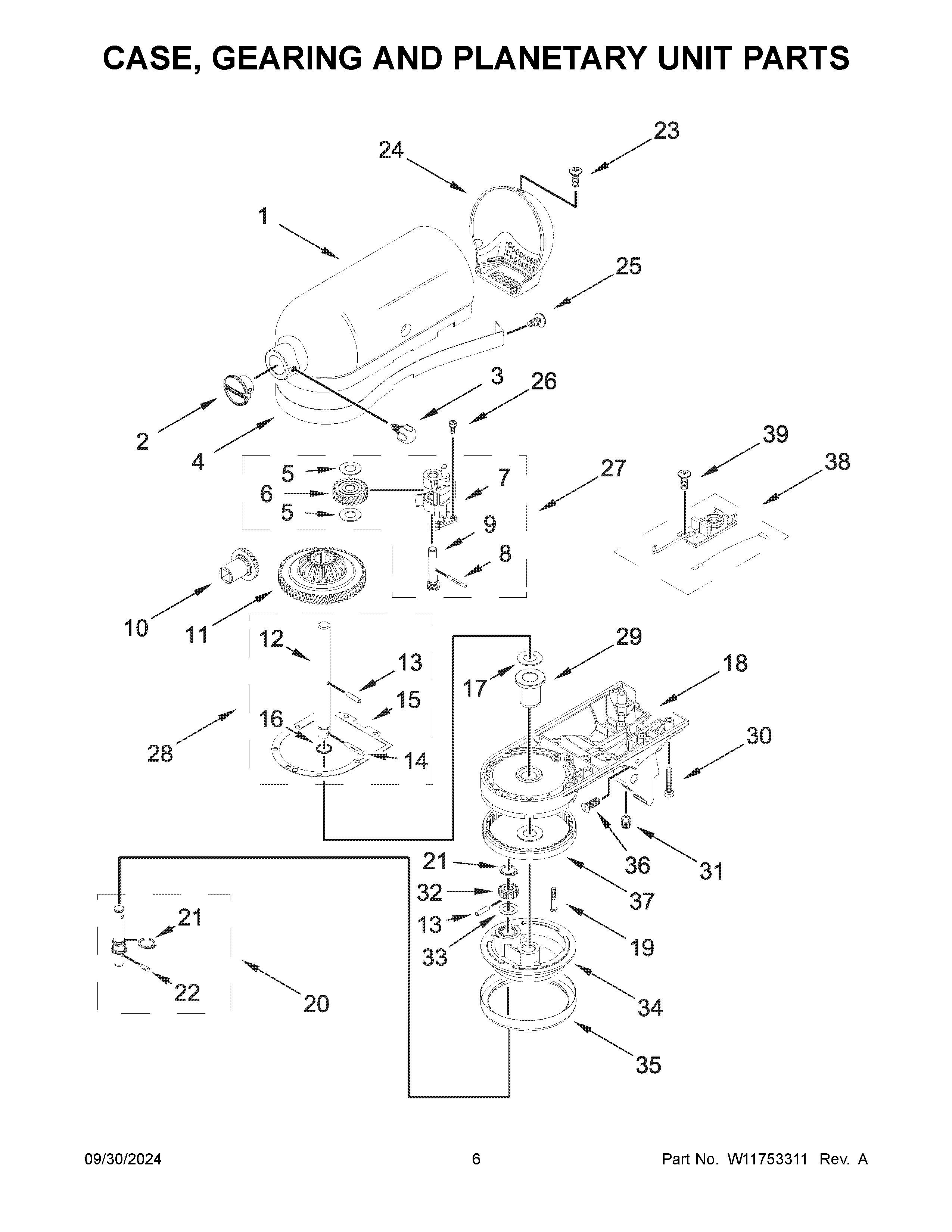 Case, gearing and planetary unit parts